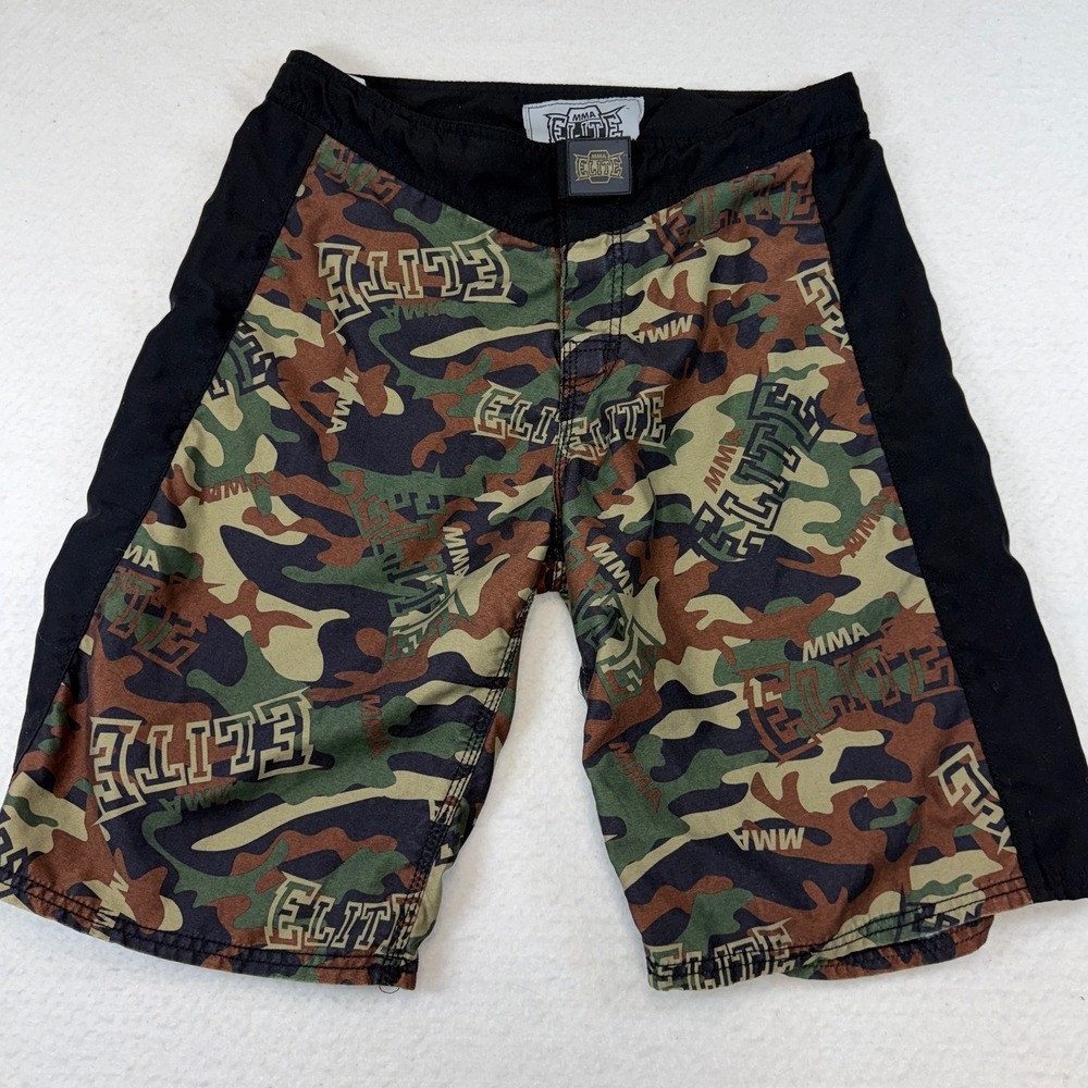 MMA Elite Mens Camouflage Board Shorts Green Brown Camo Athletic Size Medium